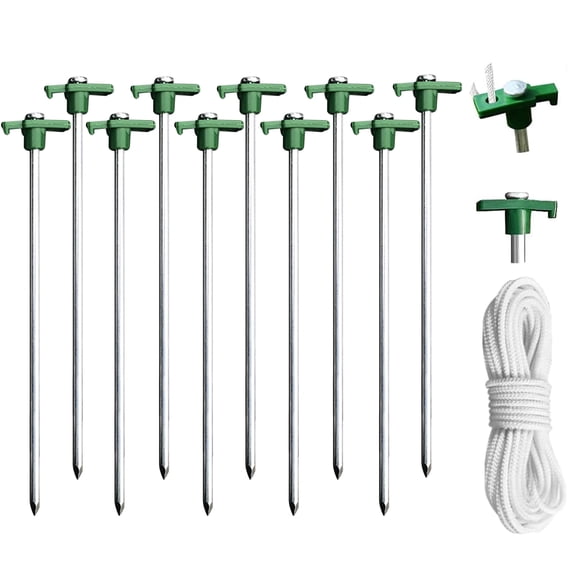 Eurmax 10-Pack Galvanized Steel Tent Stakes with Ropes & Stopper,Green