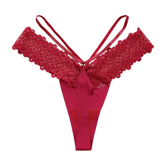 Virmaxy Alluring See Through Seamless Thongs for Women Alluring Lace Ultra-thin Breathable Bow Thong Underwear Red-B S