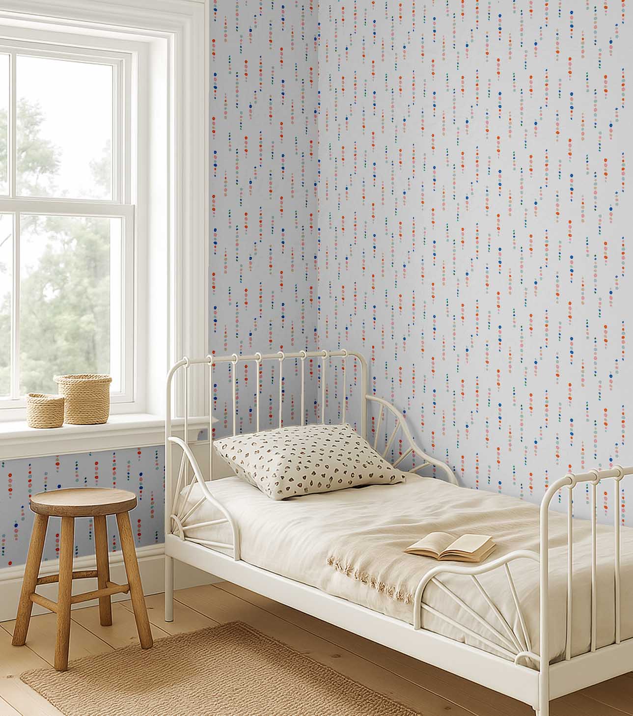 S4Sassy Peel & Stick Wall Covering, Vertical Dotted Stripe Print Removable- White Kids Room Walls Mural, Instant Wall Makeover Sticker for Kids Room, Self-Adhesive Removable Wallpaper Vinyl-25"x360"