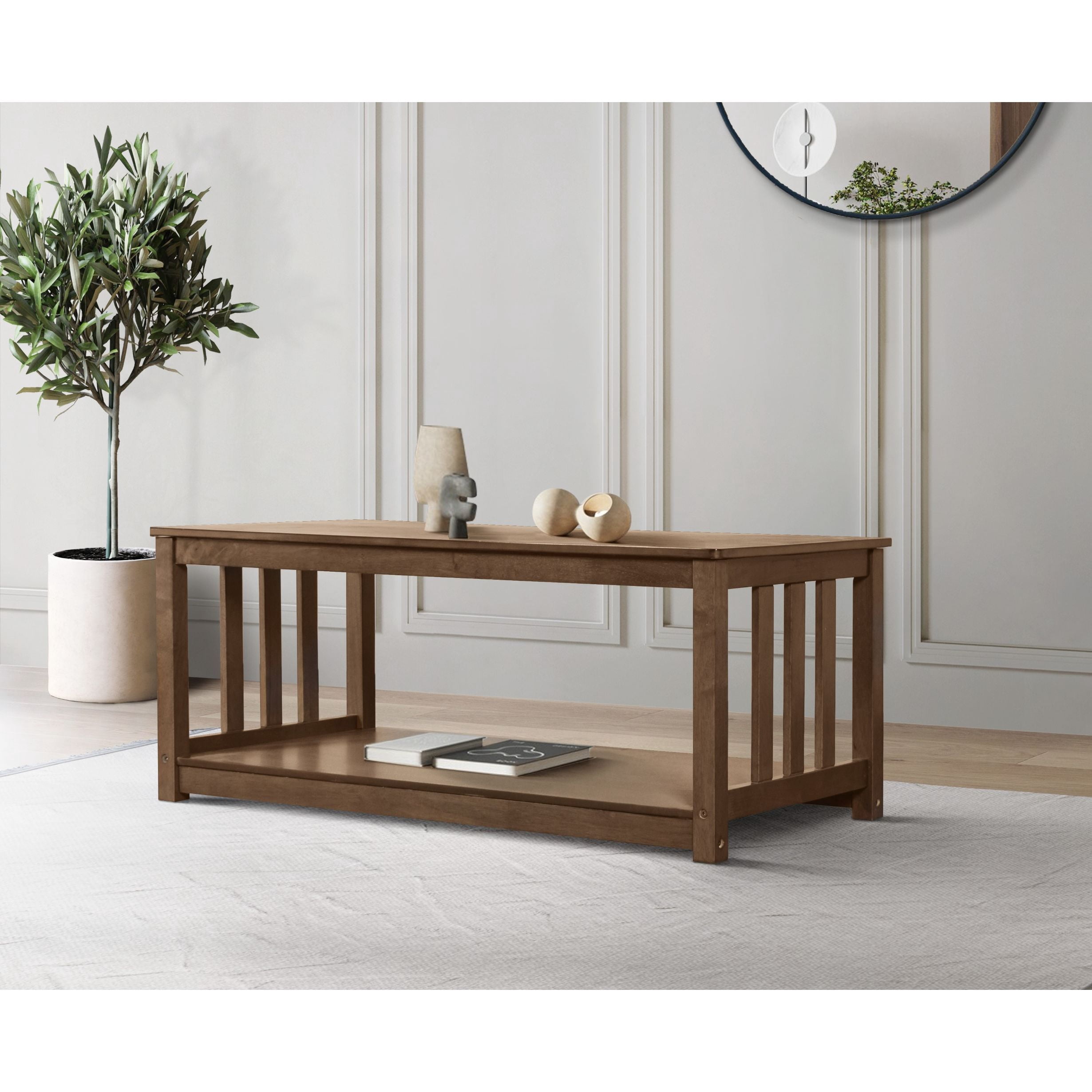 Home Design Ottawa 3-Piece Coffee Table Set with Rectangular Coffee Table and 2 Matching End Tables, Streamlined Side Design with Bottom Shelf for Living Room, Brown