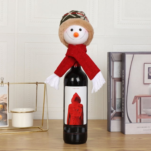 Xihbxyly Botellero Navideño con Diseño de Muñeco de Nieve, Portabotellas y Copas con Temática Navideña, Diseño Clásico de Muñeco de Nieve, Decoración para Fiestas Navideñas, Almacenamiento para Cocin