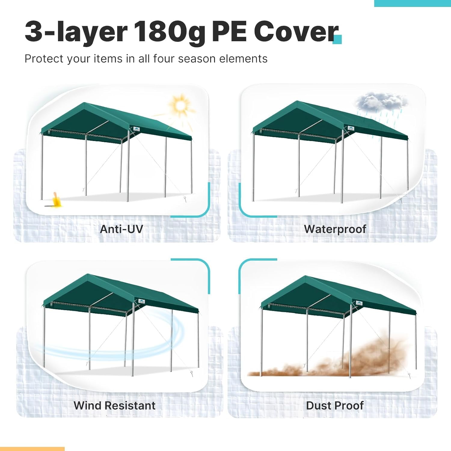 ADVANCE OUTDOOR 10x15 ft Carports Heavy Duty Car Canopy Garage Party Tent Boat Shelter, Adjustable Height from 9.5 ft to 11 ft, Green
