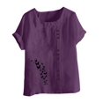 thumbnail image 4 of T-Shirt for Women Plus Size Round Neck Print Short Sleeve Button T-shirt Blouse Purple 3XL, 4 of 4