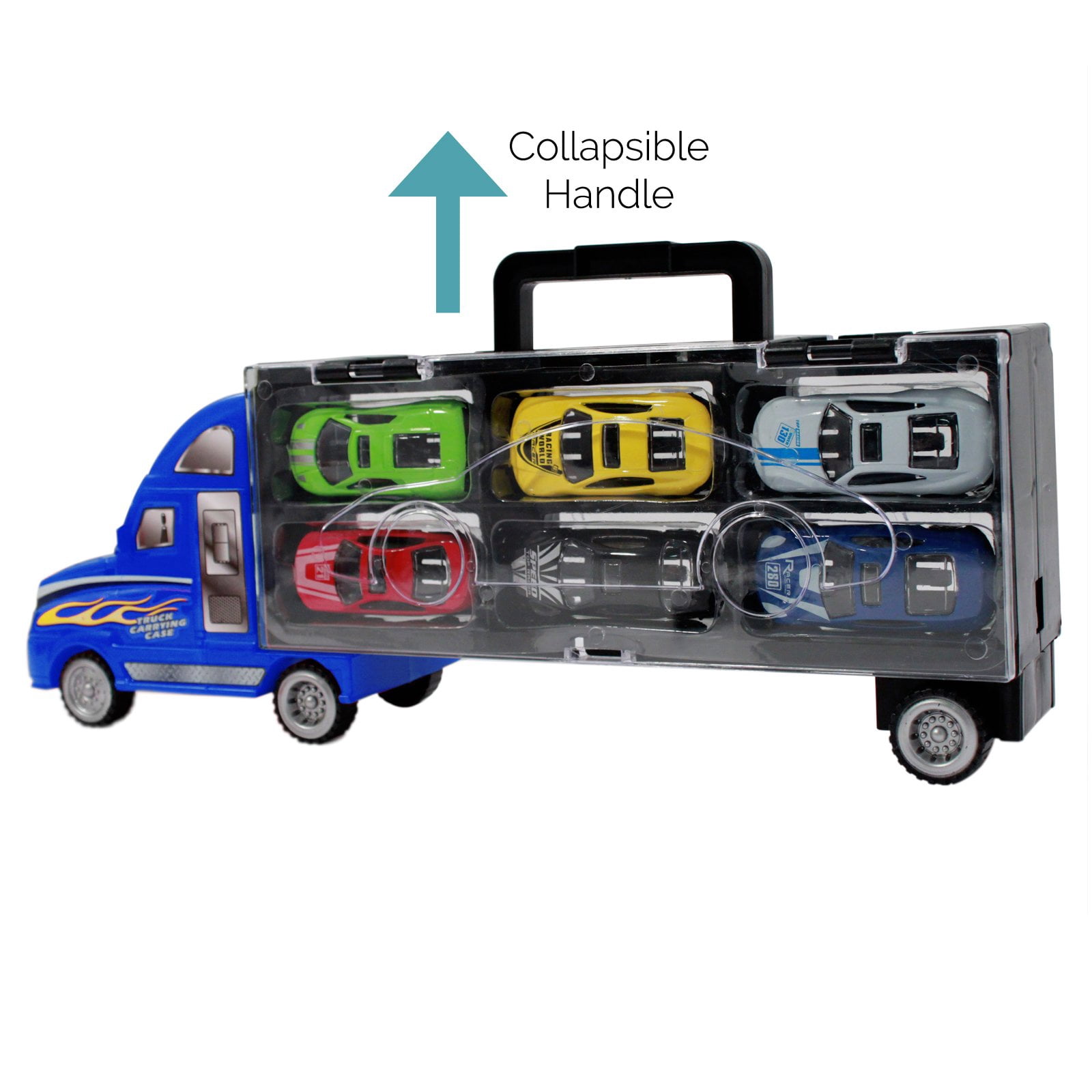 Transport Carrier Truck Toy Car with 6 Die-cast Vehicles Friction Powered Racing Car