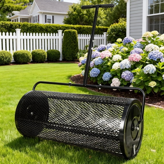 Bringstar Compost Spreader 36 Inch Towable Peat Moss Spreader with Installation Accessories, Metal Mesh Roller Lawn Spreader for Top Soil, Manure, Mulch, Top Dressing - Garden spreaders for lawns