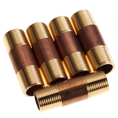 LTWFITTING Brass Pipe 2 Long Nipple Fitting 3/8 Male NPT Air Water(Pack of 5)