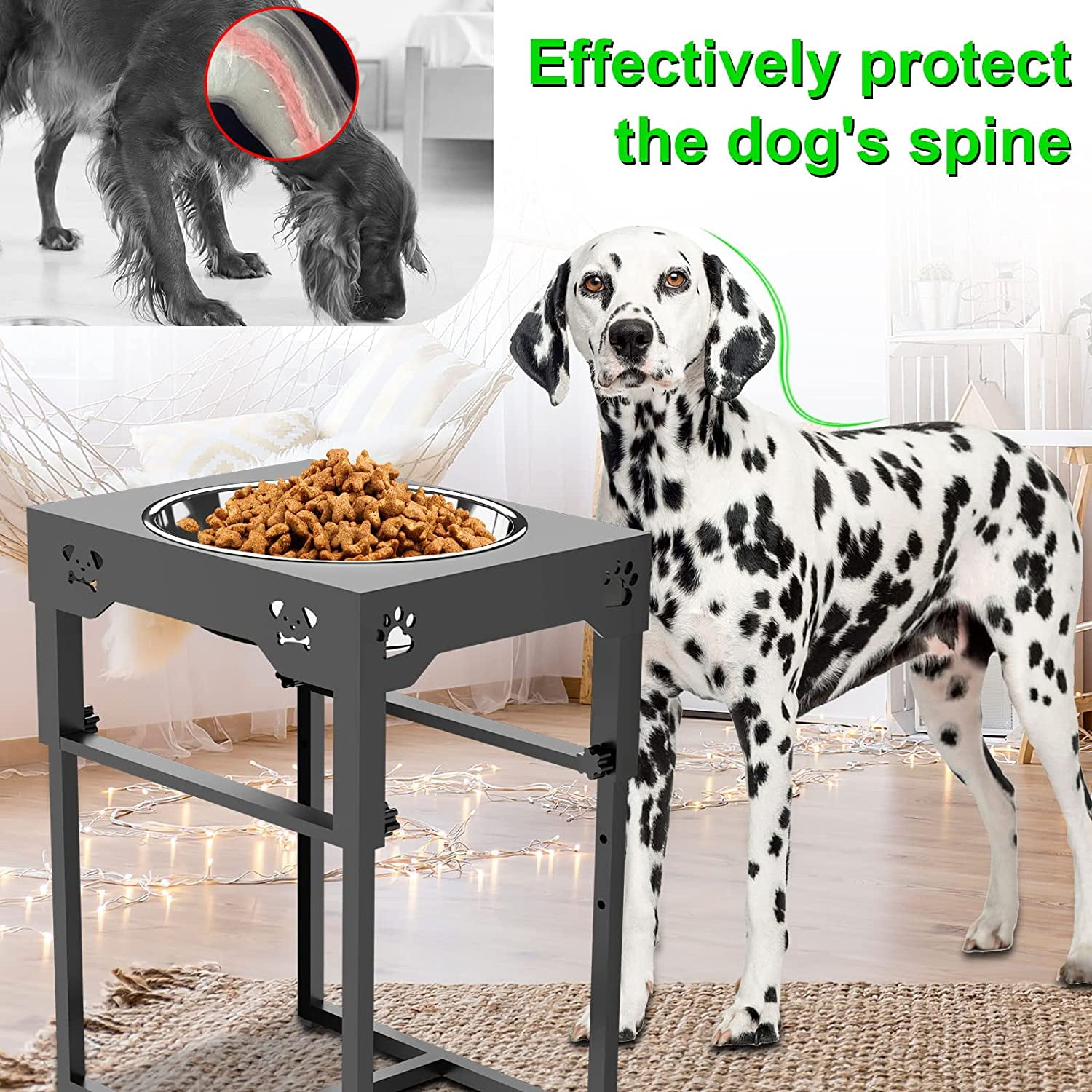 Beiou Elevated Dog Bowls, 4 Height Adjustable Raised Dog Bowl with
