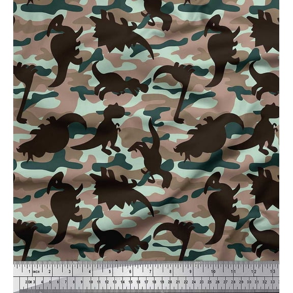 Soimoi Cotton Duck Fabric Camouflage Texture & Dinosaur Animal Printed Craft Fabric by the Yard 42 Inch Wide
