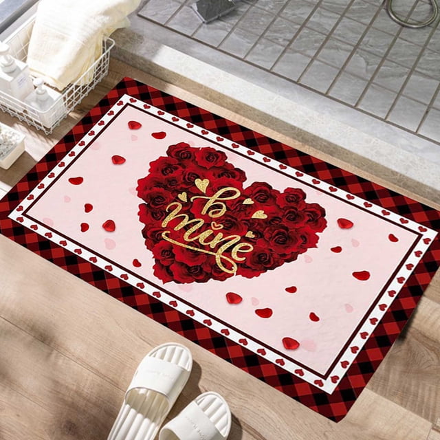 SuoKom Valentine's Day Kitchen Rugs Non-Slip Absorbent Home Kitchen Rugs and Door Mats Love Heart Decorative Kitchen Floor Mat