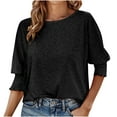 thumbnail image 3 of Inverlee Womens T Shirts Crewneck Dressy Casual Short Sleeve Tops Boho Solid Color Shirts Soft Work Tunic Blouse Tee, 3 of 6