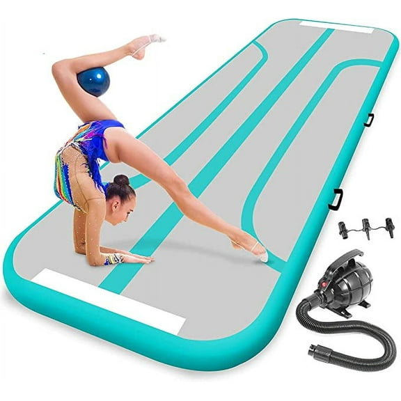 SereneLife 9.8 Ft Outdoor/ Home Indoor Gymnastics Mat Inflatable Air Tumbling Mat Track, Aquamarine