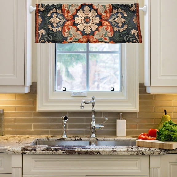 Rustic Vintage Boho Pattern Curtain Valances Farmhouse Design Window Treatment Decor Blackout Rod Pocket for Windows Living Room Kitchen 54" x 18"