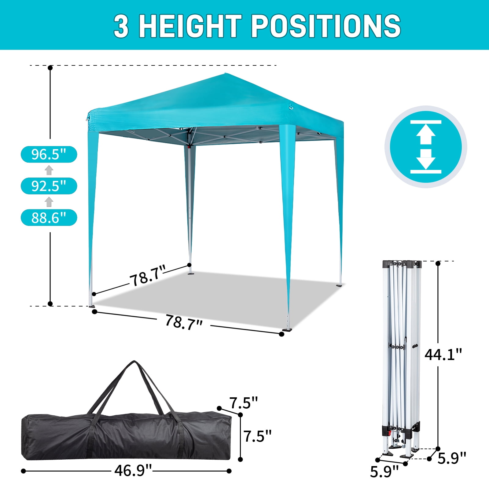 6.5x6.5Ft Two Doors & Two Windows Practical Waterproof Right-Angle Folding Tent Lake, Blue