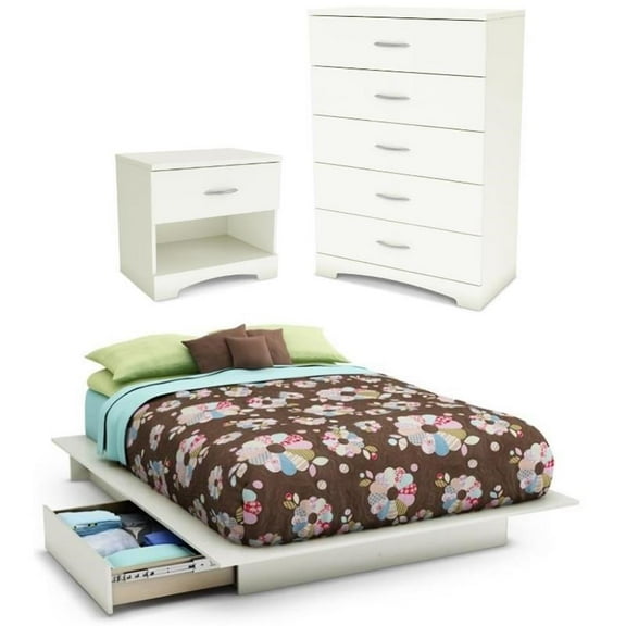 Home Square 3-Piece Set with Full Queen Storage Bed Nightstand & 5-Drawer Chest