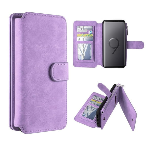 GSA Luxury Leather Flip Wallet Case For Samsung Galaxy S9 - Lavender