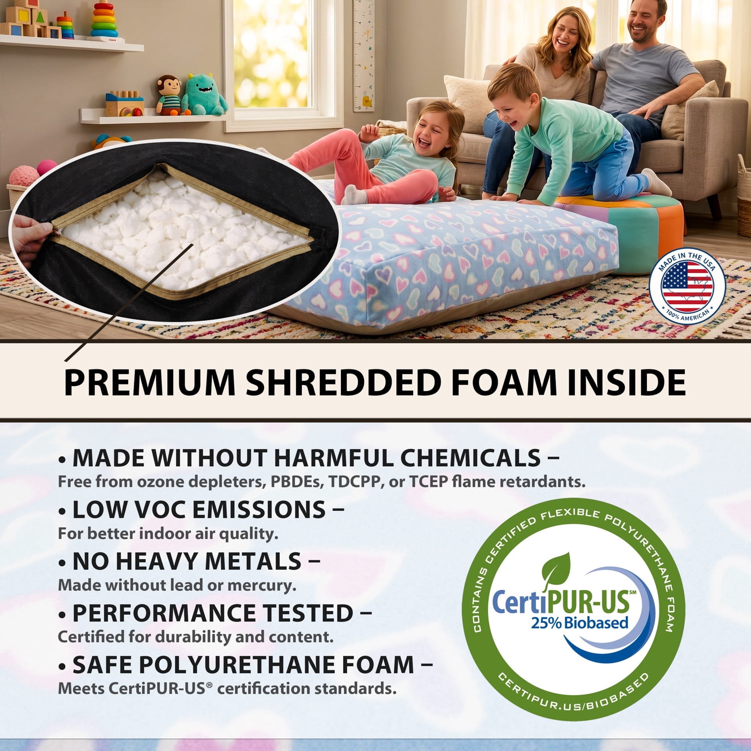 48" x 72" Sensory Crash Pad for Kids & Adults, Soft Fleece Foam Landing Mat, Non-Slip Bottom, Removable Washable Cover for Jumping, Gymnastics, Play and Relaxation