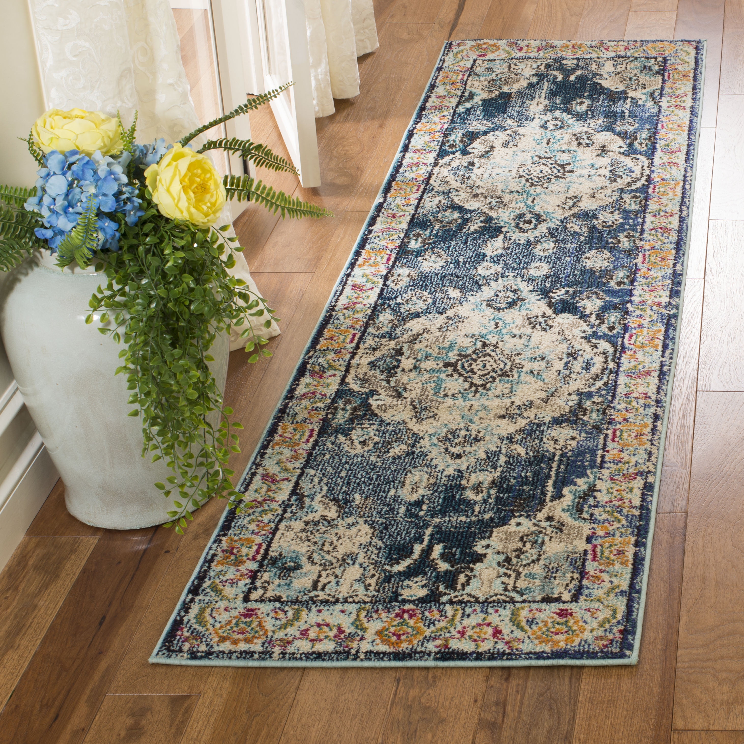 SAFAVIEH Monaco Toria Traditional Runner Rug, Navy/Light Blue, 2'2