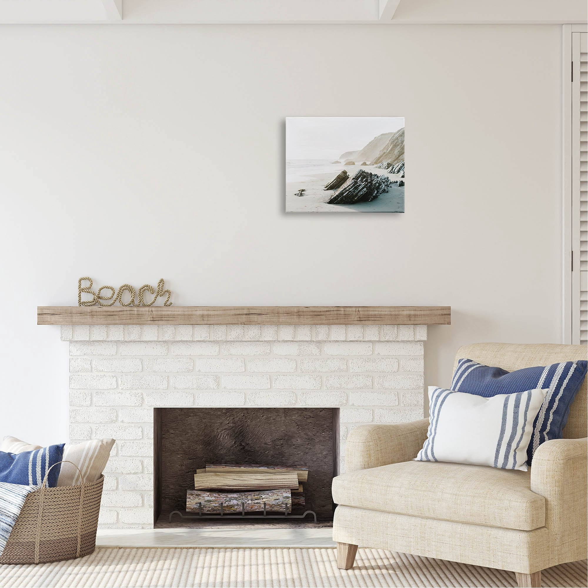 Stupell Industries Rocky Beach Cliff Sandy Shoreline Coastal Photography Gallery Wrapped Canvas Print Wall Art