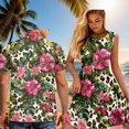 thumbnail image 4 of Garronmavis Leopard Couples Matching Outfits Mens Lightweight Button Down Shirts Size 7XL and Womens Summer Dresses Loose Sleeveless Flower Polyester Crewneck Sundress, 4 of 7