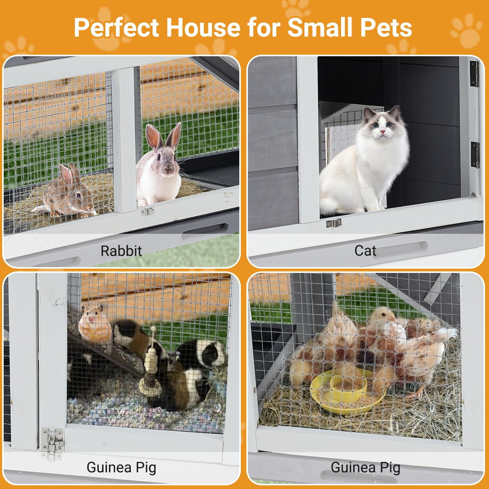 Kojooin Waterproof Bunny Hutch Cage – Indoor Rabbit & Guinea Pig Home with 3 Leak-Proof Trays, 63"x21"x38", Easy to Assemble