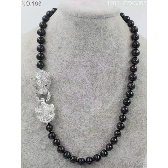 EOEMY Nature Freshwater Pearl Black 10-11mm Necklace Cz Clasp 20"