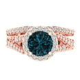 thumbnail image 2 of 2.32 ct Brilliant Round Cut Natural London Blue Topaz 14K Rose Gold Halo Solitaire with Accents Engagement Bridal Wedding Ring Band Set size 10.25, 2 of 7