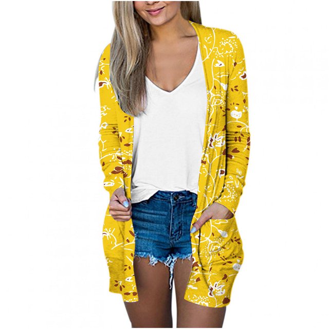 Pompotops Chemisier Décontracté à Manches Longues Imprimé pour Femmes avec Poche Cardigan Liquidation