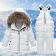 thumbnail image 2 of ZCFZJW Toddler Girl Snowsuit Two Piece Kids Solid Color Thickening Down Jacket Winter Hooded Warm Fuzzy Coat +Long Snow Bib Pants Kids Windproof Skiing Suit White 1 Years, 2 of 7
