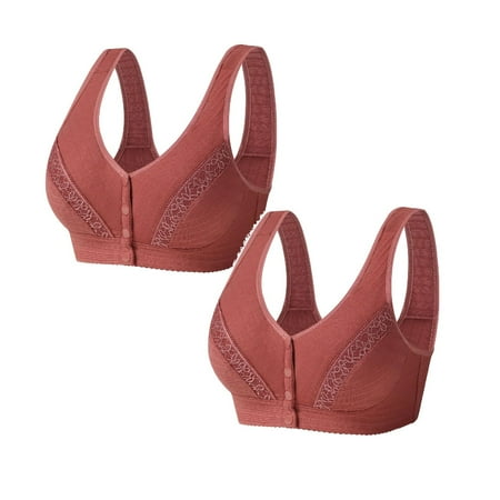 Kcodviy 2 Pcs Womens No Steel Ring Pcs of Bras Front Close Bra T Running one Shoulder Sports Bra Back Plus Size Seamless Womens Bras Underwire Unlined Bra for Large Womens Bras Front Closure Bu