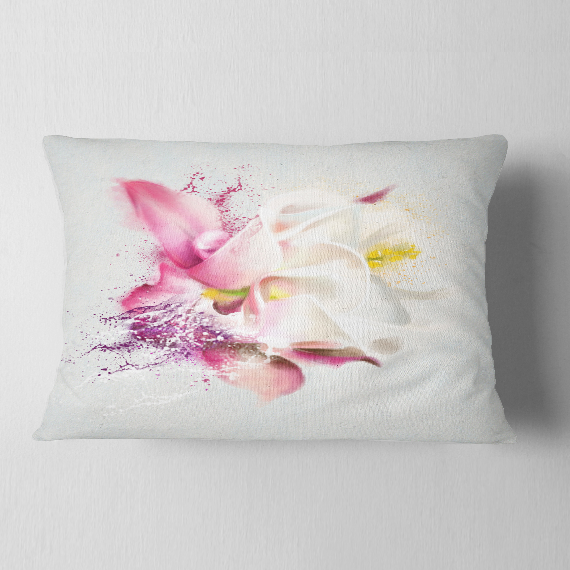 Designart Pink Rose Watercolor Illustration - Floral Throw Pillow - 12x20