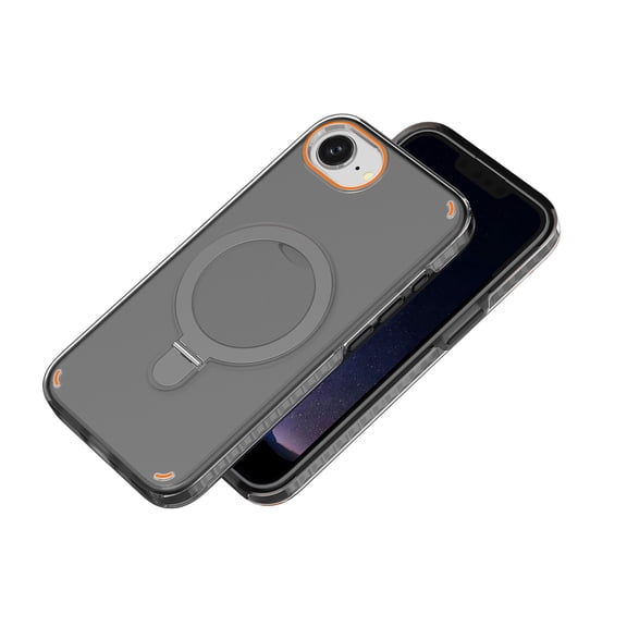 Allytechgroup Magnetic Case for iPhone 16e / 17e, Compatible with MagSafe, Shockproof Clear Back Cover with 135° Rotating Metal Ring Kickstand, Black