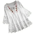 thumbnail image 1 of Blusa tejida plisada MIARHB Just My Size para mujer, tops para mujer, blusa vintage de encaje con retazos, lazo, cuello en V, blusas de tres cuartos, camiseta superior, 1 of 5