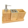 thumbnail image 2 of Juego de 4 accesorios de baño, estuche de almacenamiento para vaso de enjuague bucal, bandeja de bambú multifunción para cepillos de dientes para baño, 2 of 8