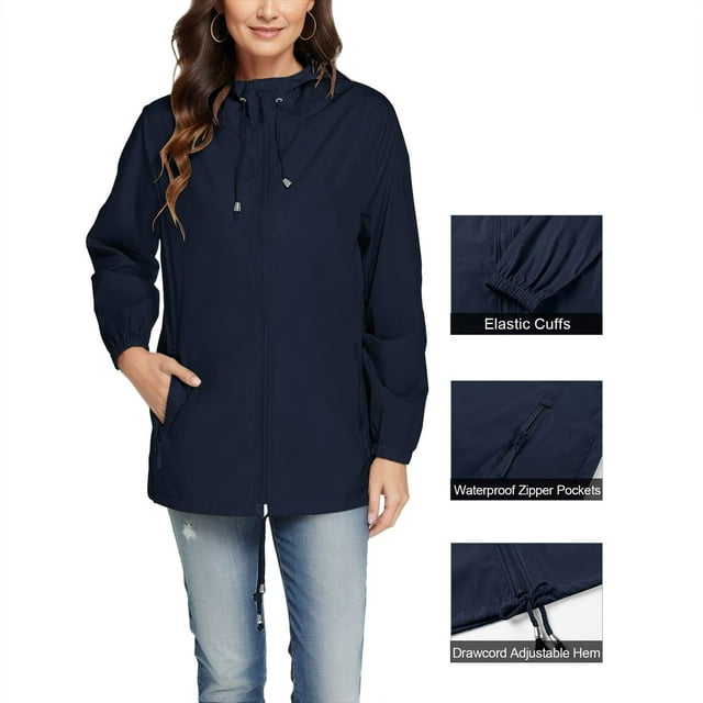 EGNMCR Womens Plaid Shacket Jacket, Long Sleeve Button Down Fleece Hooded Jackets, Warm Coat Women Solid Color Rain Jacket Outdoor Hooded Windproof Loose With Pocket Coat Women's nylon jacket