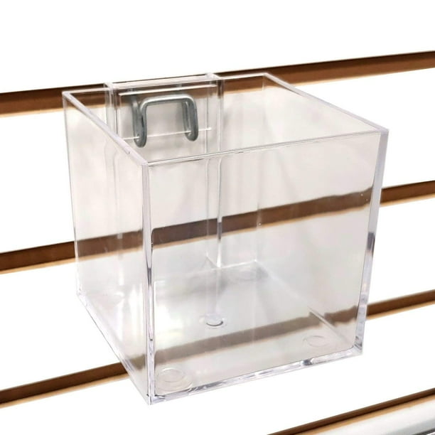 Slatwall & Pegboard 4" Clear Acrylic Box Cube Dump Bin Display, 1 Unit
