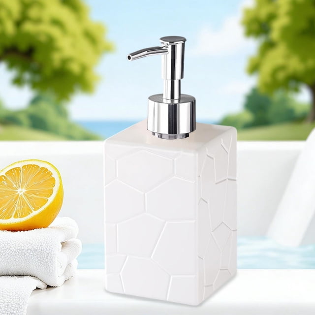 Glass Soap Dispenser Refillable Pump Bottle Leak Proof Smooth Dispensing Decorative Bathroom Accessory Countertop Organizer for Bathroom Kitchen Sink Home Use
