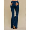 thumbnail image 4 of Star Patchwork Bell Bottom Jeans for Women Mid Waist Bootcut Flare Jeans Stretch Straight Leg Skinny Denim Pants Dark Blue M, 4 of 8
