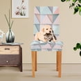 thumbnail image 4 of Yayeee 4 Pack Dining Chair Covers Stretch Parson Chairs Slipcovers Seat Protector, Green Geometric, 4 of 6