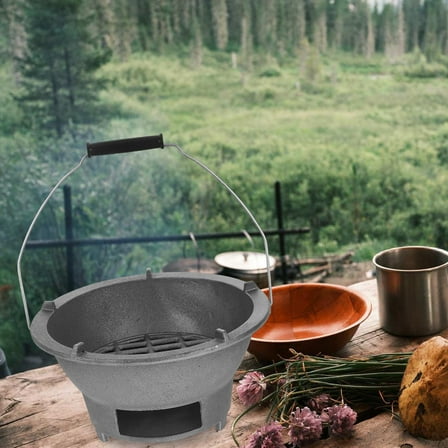 FRCOLOR Grey Cast Iron Charcoal Stove for BBQ with Enhanced Flavor and Durability Portable Mini Grill