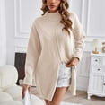 thumbnail image 2 of Lovskoo 2024 Sweaters for Women Long Sleeve Casual Side Split Stripe Turtleneck Sweater Top Khaki, 2 of 5
