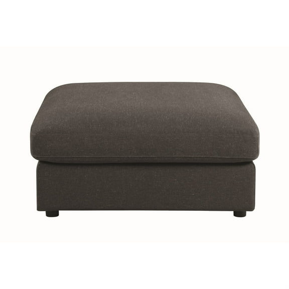 Fabric Upholstered Wooden Ottoman with Loose Cushion Seat and Small Feet, Dark Gray