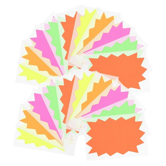WHAMVOX 100pcs Fluorescent Self Adhesive Price Labels Blank Tags Burst Star Signs for Retail Garage Sale Poster Board Decoration