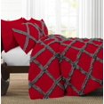 thumbnail image 3 of D.N.G. BEDDINGS 3 Piece Luxury Two Tone Diamond Ruffle Pattern Comforter Set Premium Super Soft, All Season 800 Thread Count, 100% Egyptian Cotton, Twin/Twin XL Size Dark Grey/Red Solid Color, 3 of 4