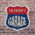 thumbnail image 3 of Salvador's Garage (2 Pack) 6 inch X 6 inch Shield Shaped Commercial Grade Plastic Signs Weather Resistant, UV Protected To last, Gift for Dads and Uncles Classic Americana Crafted in, 3 of 6