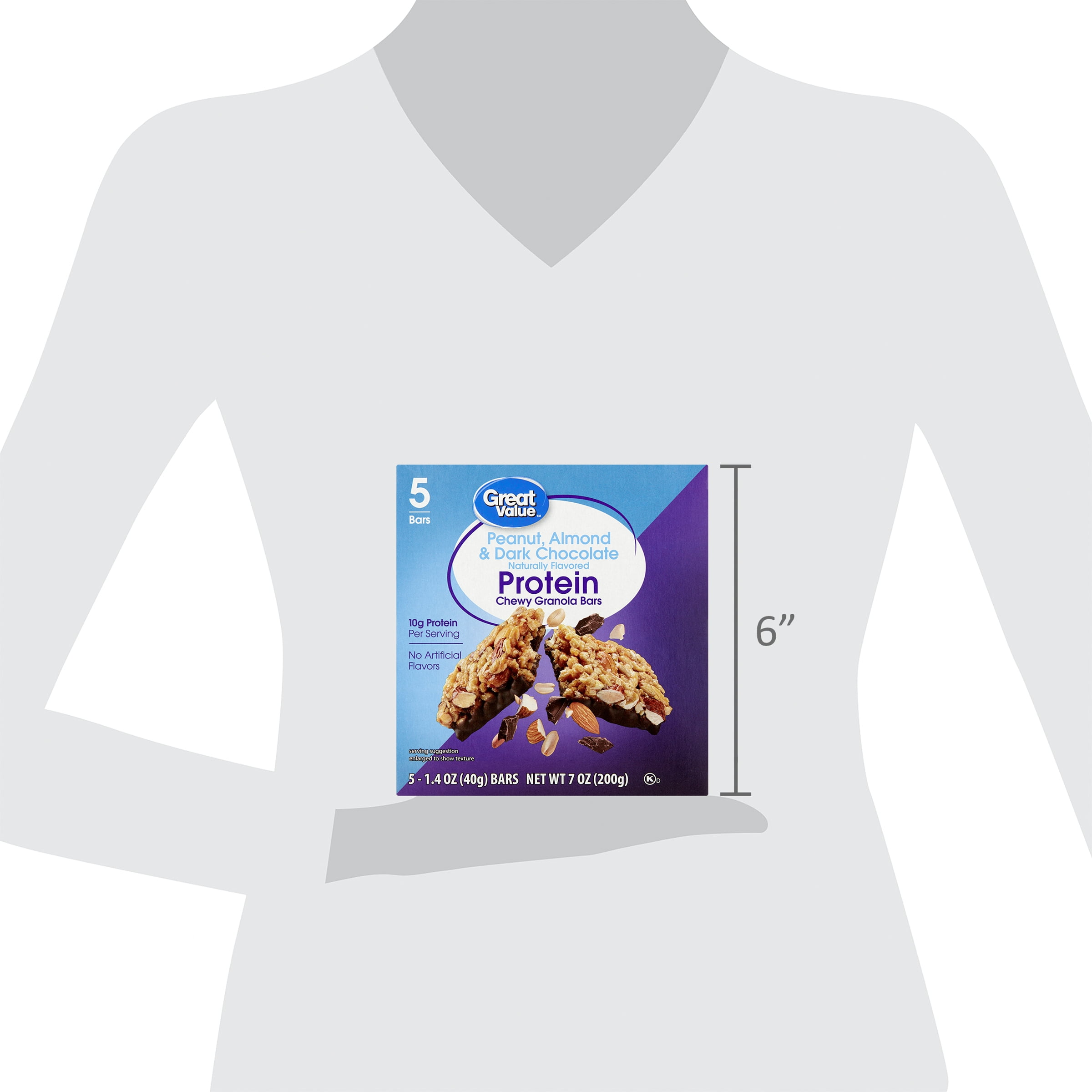 Great Value Peanut, Almond & Dark Chocolate Protein Chewy Granola Bars, 7 oz, 5 Count