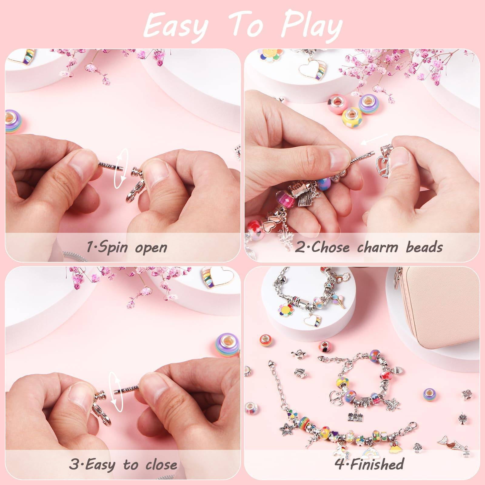 iMucci Charm Bracelet Making Kit - Girls DIY Beaded Jewelry Making Kit, Unicorn Mermaid Series Charms Gifts Set for Girls Crafts, with a Portable Bracelet Organizer Box