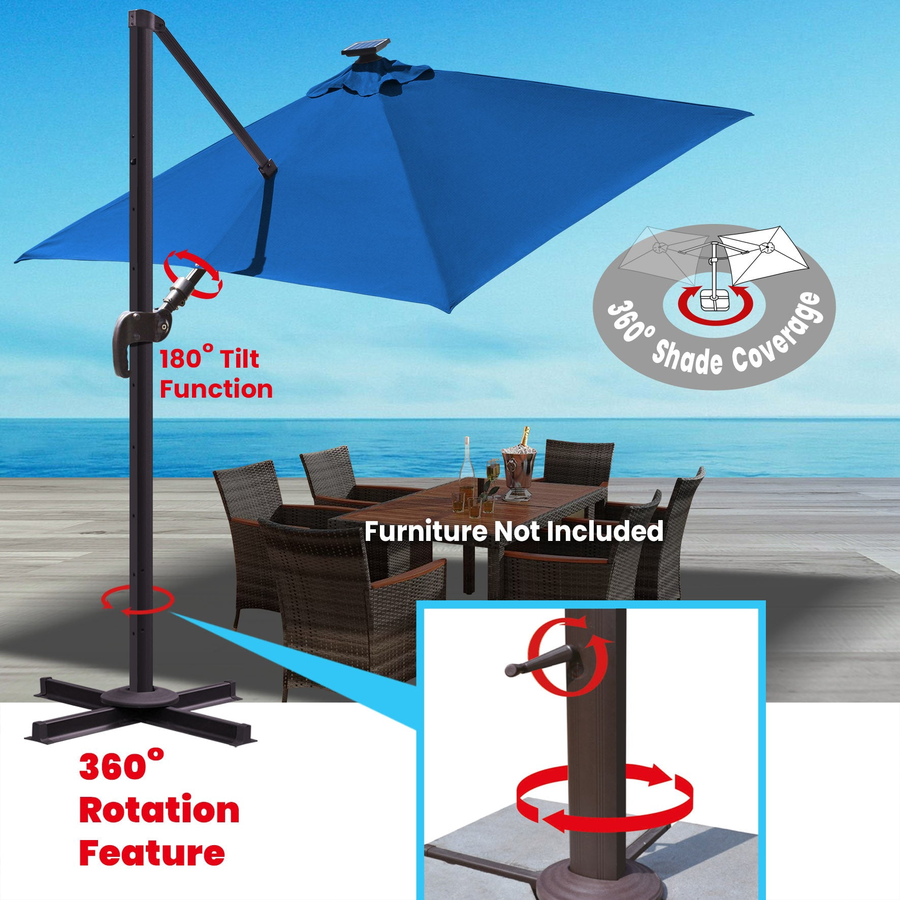 SUNNYOUTDOOR 8'x8' Deluxe Cantilever Umbrella LED Lighted Umbrella Sunbrella Cover Patio Umbrella Garden Outdoor (Sky Blue)