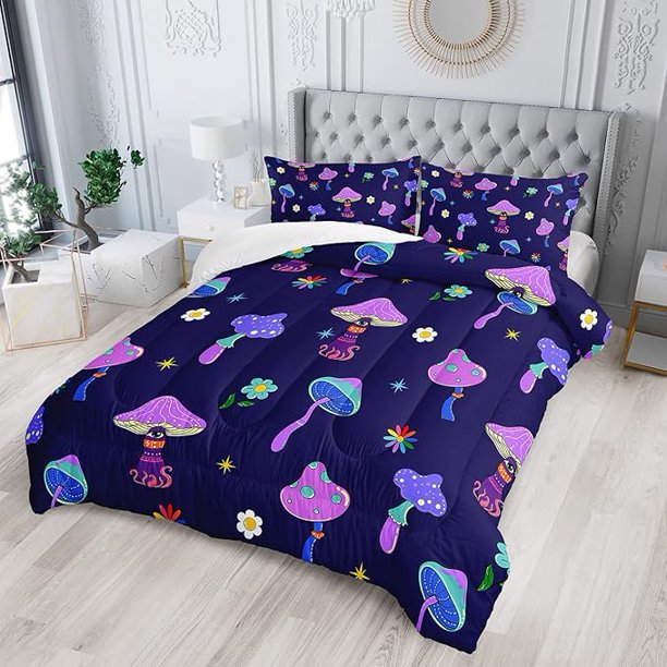 Colorido set de edredón de setas Tamaño completo Niños Trippy set de cama de setas