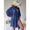 thumbnail image 2 of LEZMORE Women's Swimsuit Beach Cover Up Shirt Bikini Beachwear Bathing Suit Beach Dress Kimono Cardigan Shirt Coverup with Button Blue, 2 of 22