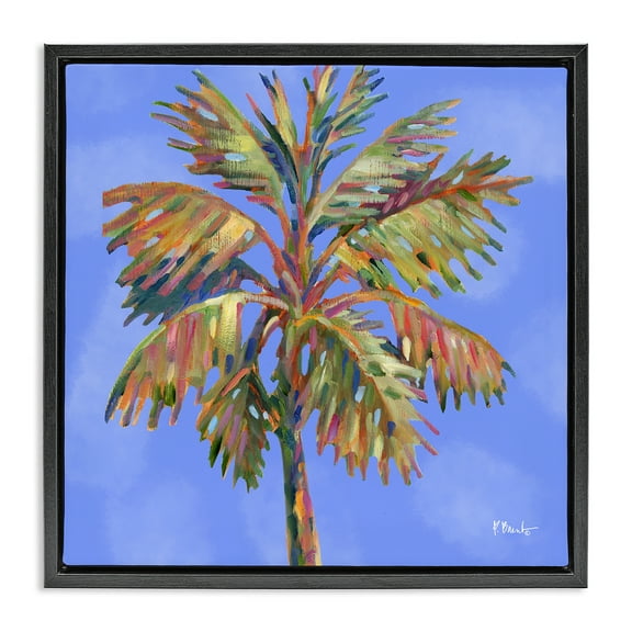Stupell Industries Tropical Bondi Palm Plants & Flowers Painting Black Floater Framed Canvas Art Print Wall Art, 18 x 18